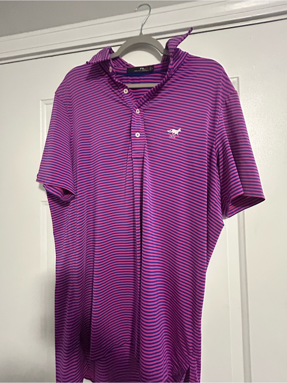 Men's Purple Striped Polo with Contrast Logo